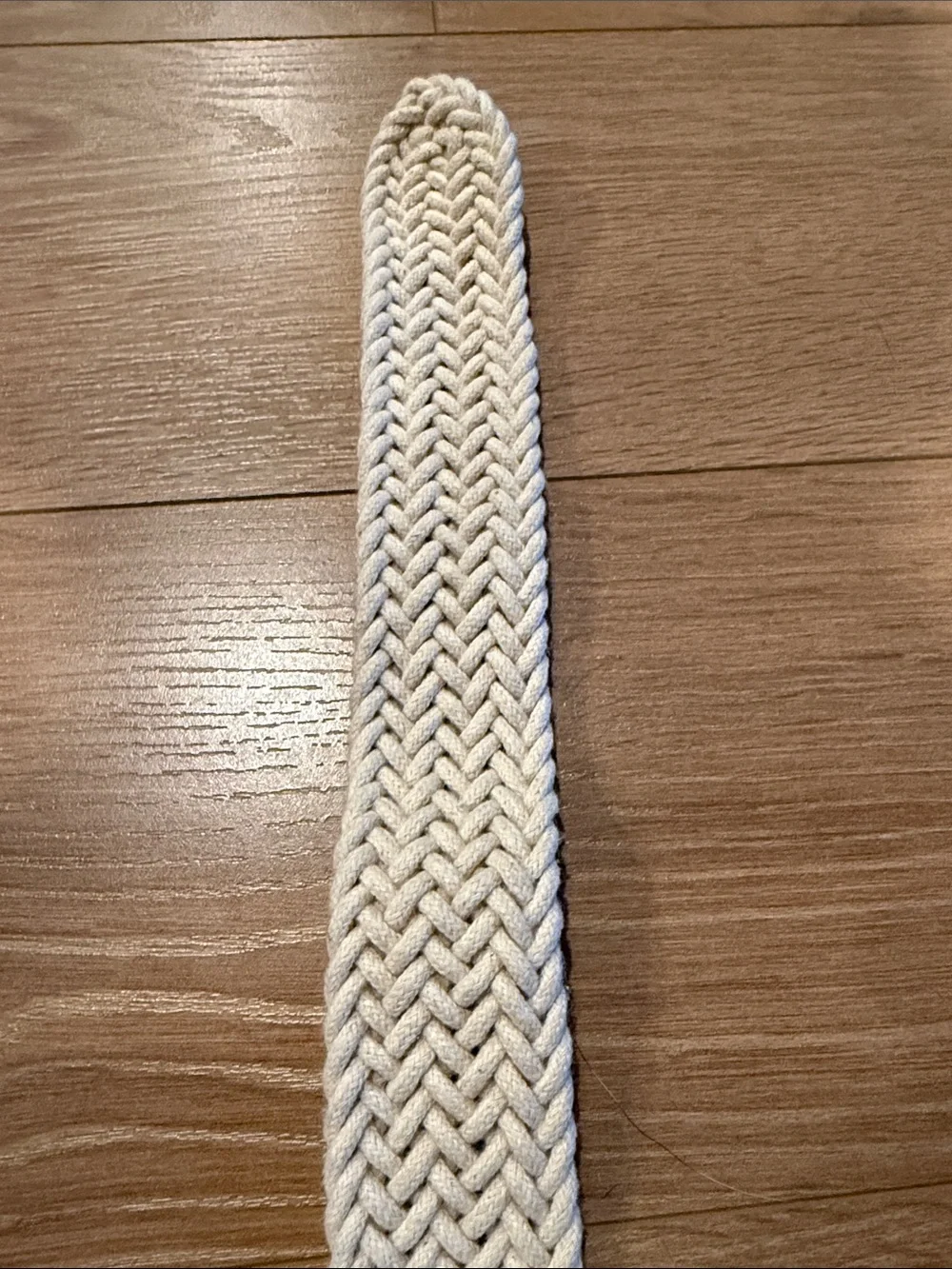 Women’s Woven Cotton Rope Belt with Brown Leather Accent - Cream - XL 44”